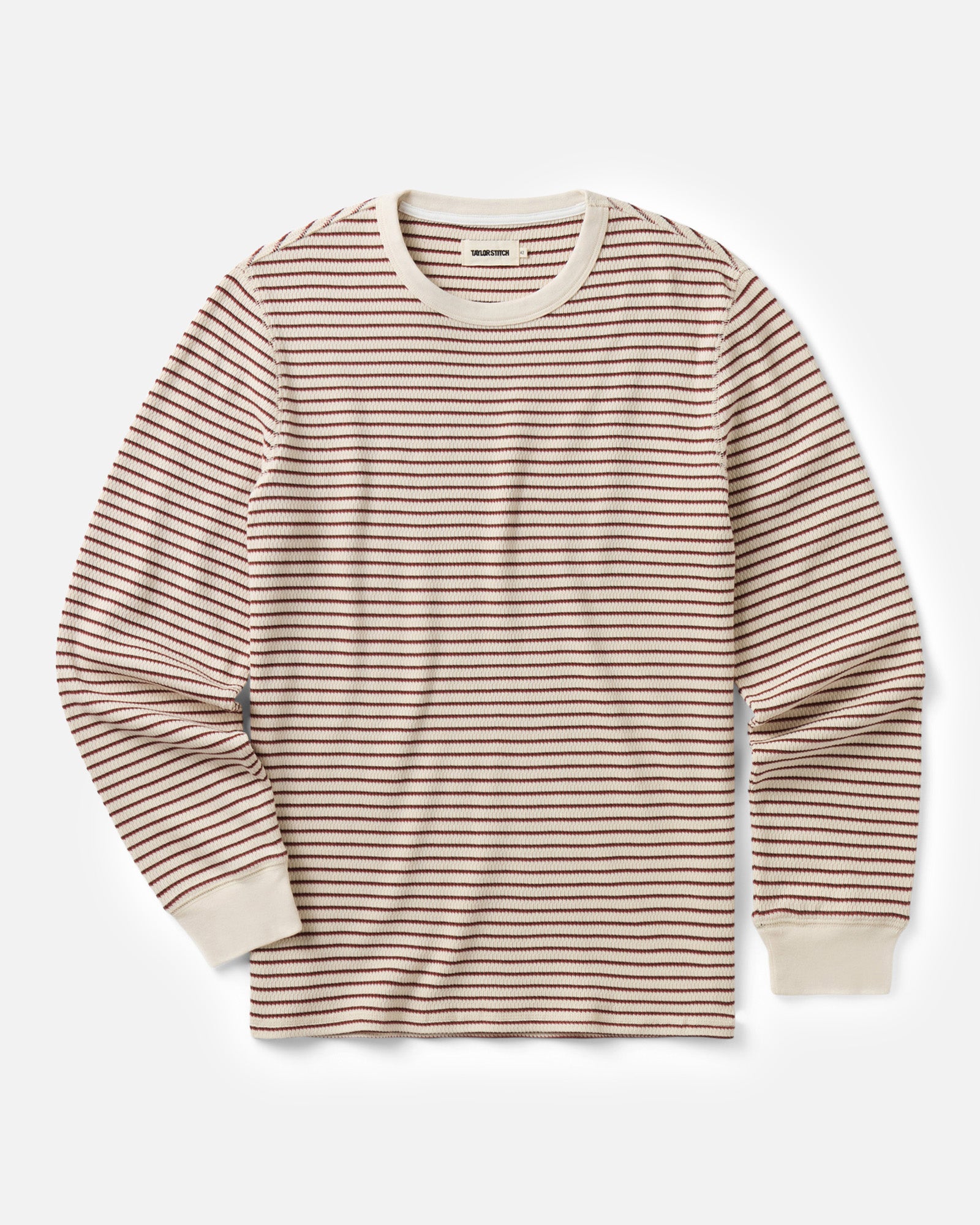 The Organic Cotton Crew in Vintage White Stripe Waffle