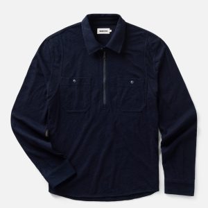 The Tiller Half Zip in Rinsed Indigo Slub