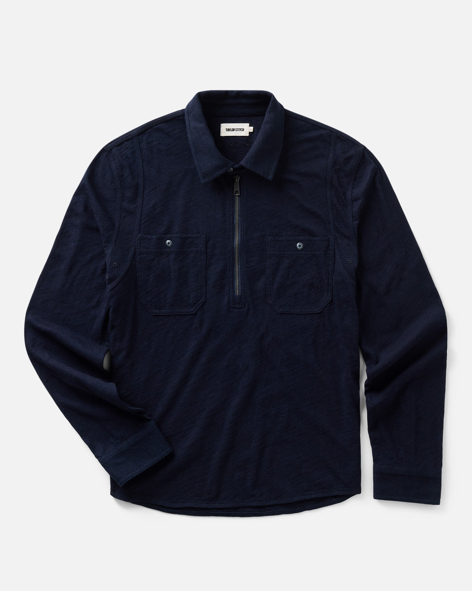 The Tiller Half Zip in Rinsed Indigo Slub