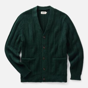 The Trench Cardigan in Dark Forest Rib Linen